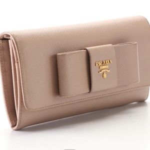 Authentic Prada Bow Continental Wallet in Saffiano Leather with Box